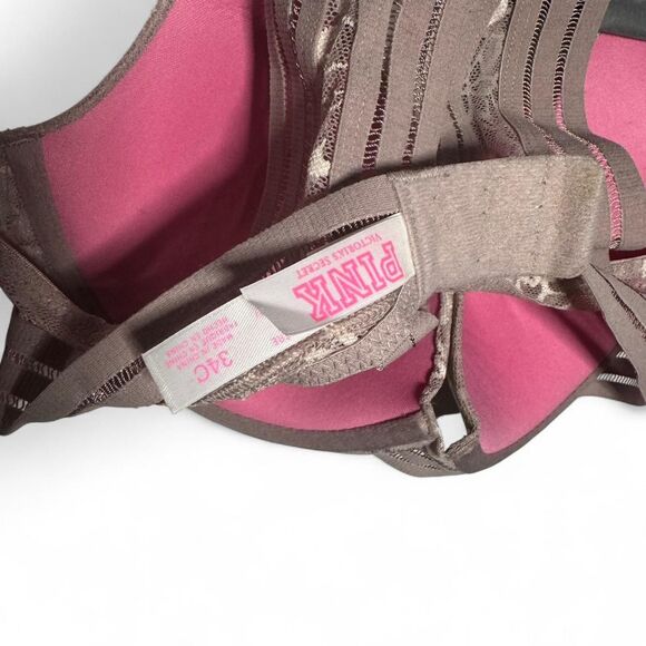 VS Pink Mauve Floral Lace Lightly Lined Racerback Bra 34C - Picture 5 of 5
